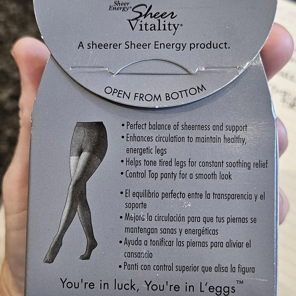 Leggs Sheer Energy Suntan B 9065 Control Top Sheer Toe Pantyhose New In Box NWT - Picture 4 of 6